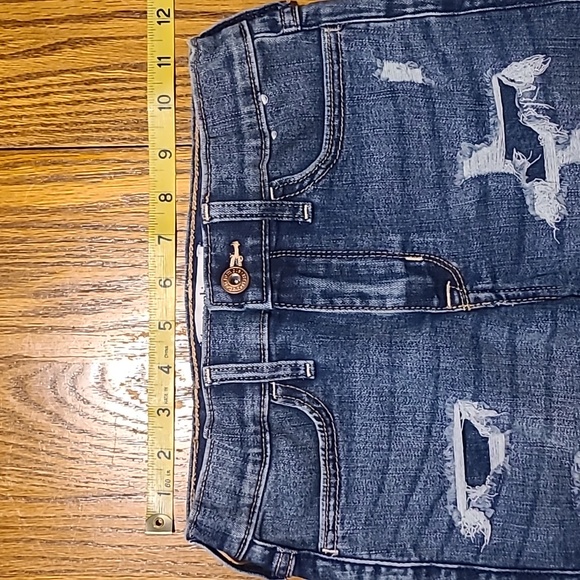 Abercrombie Kids Blue Distressed Denim High Rise Bike Shorts - Girl's 11/12 - Picture 7 of 10